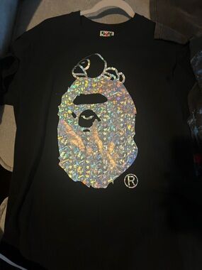 Black Short Sleeve Tee with Holographic Ape Logo